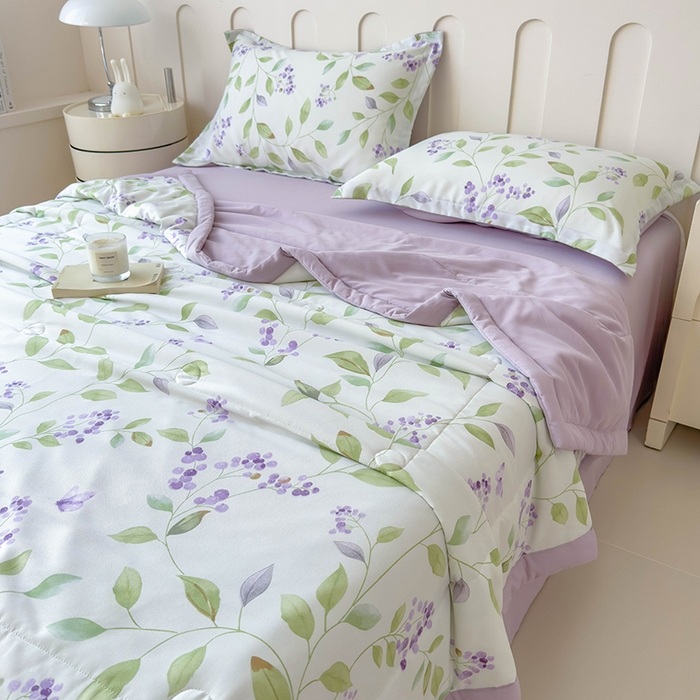 91家纺网 家纺一手货源 找家纺 梵克保罗 2025春夏新款10A级抗菌水洗针织棉夏被四件套 紫玲