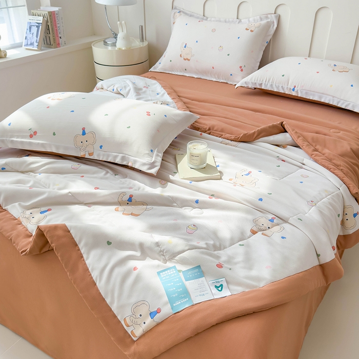 91家纺网 家纺一手货源 找家纺 梵克保罗 2025春夏新款10A级抗菌水洗针织棉夏被四件套 心心象印