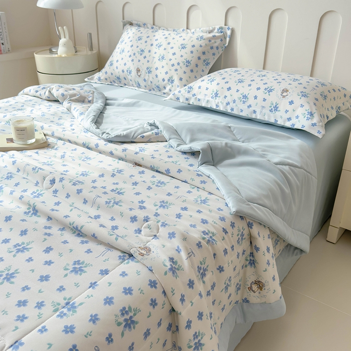 91家纺网 家纺一手货源 找家纺 梵克保罗 2025春夏新款10A级抗菌水洗针织棉夏被四件套 兰朵朵