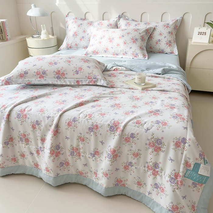 91家纺网 家纺一手货源 找家纺 梵克保罗 2025春夏新款10A级抗菌水洗针织棉夏被四件套 花影阑珊