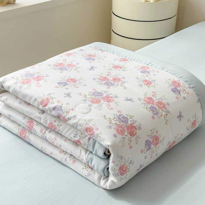 91家纺网 家纺一手货源 找家纺 梵克保罗 2025春夏新款10A级抗菌水洗针织棉夏被四件套 花影阑珊