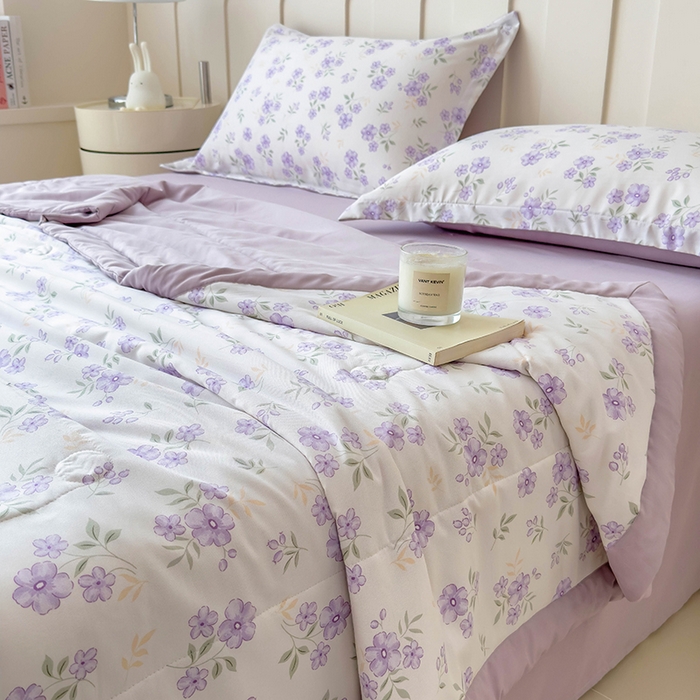 91家纺网 家纺一手货源 找家纺 梵克保罗 2025春夏新款10A级抗菌水洗针织棉夏被四件套 紫藤花开