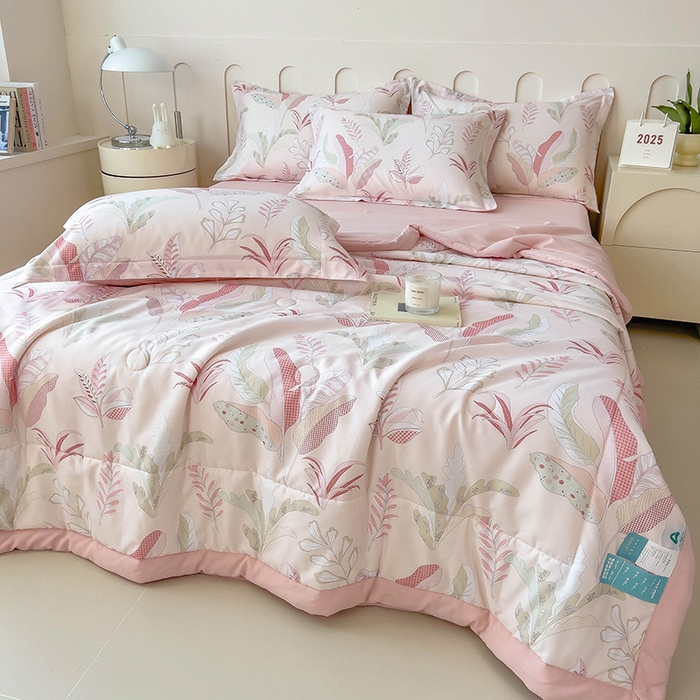 91家纺网 家纺一手货源 找家纺 梵克保罗 2025春夏新款10A级抗菌水洗针织棉夏被四件套 夜来香