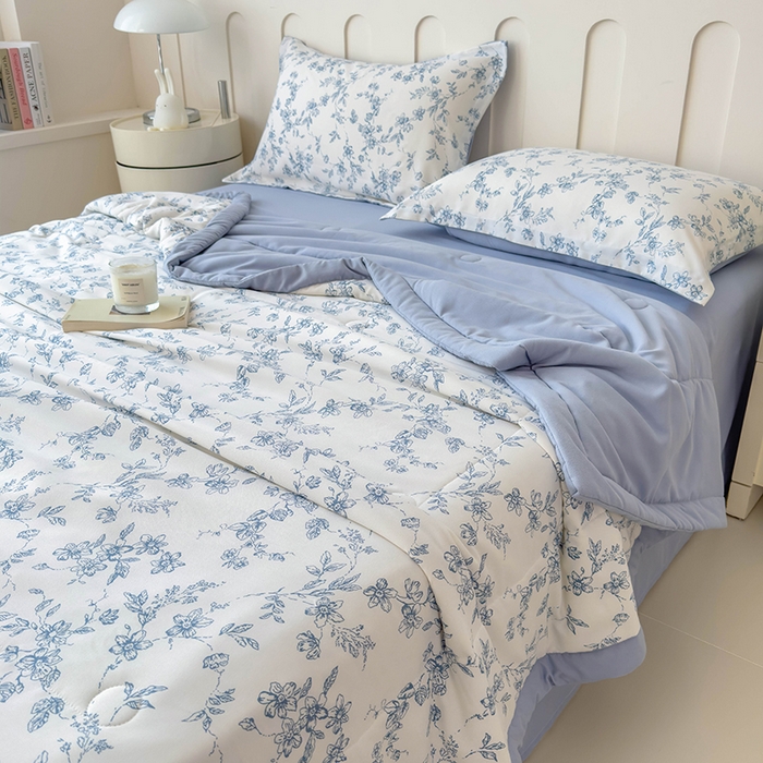 91家纺网 家纺一手货源 找家纺 梵克保罗 2025春夏新款10A级抗菌水洗针织棉夏被四件套 青瓷