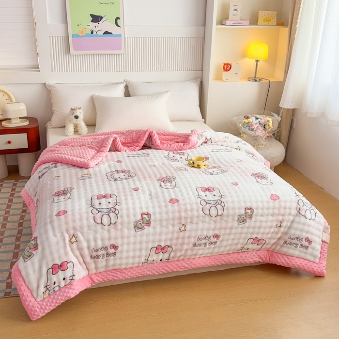 91家纺网 家纺一手货源 找家纺 （总）默忆 2025新款印花兔毛绒双面绒被子豆豆被兔兔绒冬被春秋被被芯