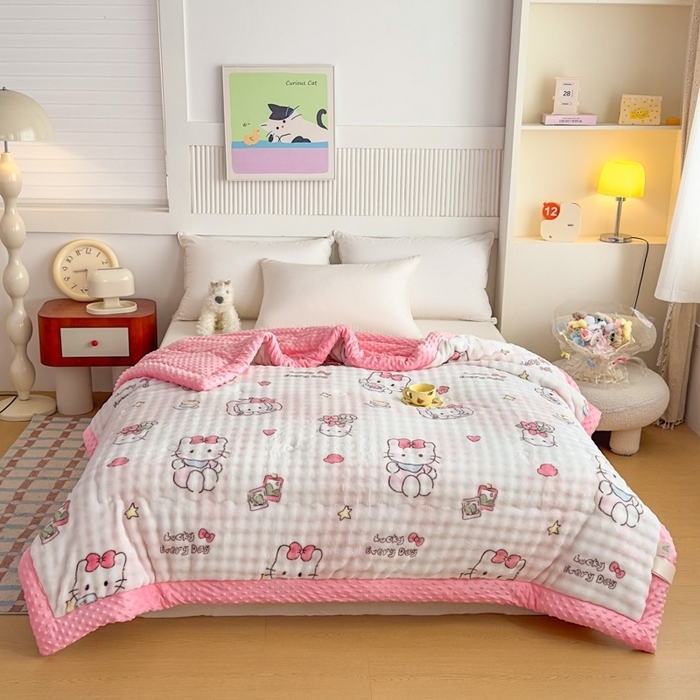 91家纺网 家纺一手货源 找家纺 （总）默忆 2025新款印花兔毛绒双面绒被子豆豆被兔兔绒冬被春秋被被芯