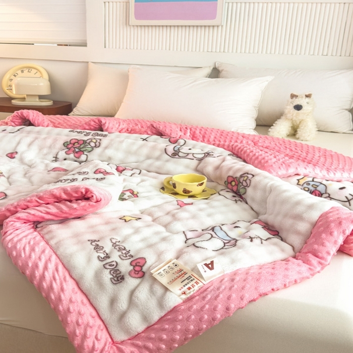 91家纺网 家纺一手货源 找家纺 （总）默忆 2025新款印花兔毛绒双面绒被子豆豆被兔兔绒冬被春秋被被芯