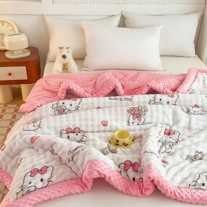 91家纺网 家纺一手货源 找家纺 （总）默忆 2025新款印花兔毛绒双面绒被子豆豆被兔兔绒冬被春秋被被芯