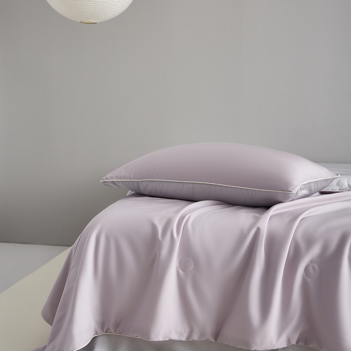 91家纺网 家纺一手货源 找家纺 梵克保罗 2025新款竹纤维莱塞尔夏被四件套 紫烟--西冷灰