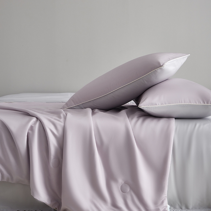 91家纺网 家纺一手货源 找家纺 梵克保罗 2025新款竹纤维莱塞尔夏被四件套 紫烟--西冷灰