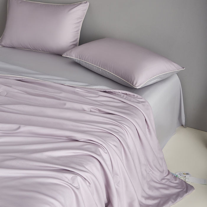 91家纺网 家纺一手货源 找家纺 梵克保罗 2025新款竹纤维莱塞尔夏被四件套 紫烟--西冷灰