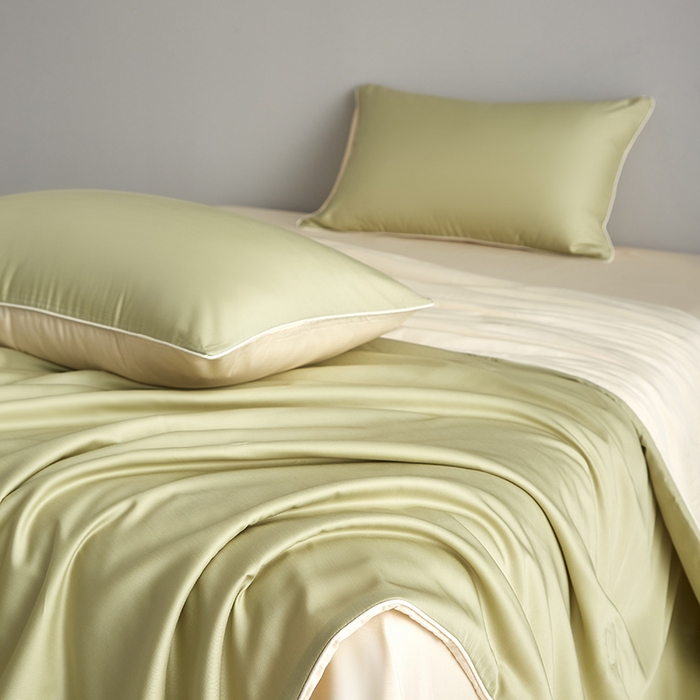 91家纺网 家纺一手货源 找家纺 梵克保罗 2025新款竹纤维莱塞尔夏被四件套 荷叶绿--泡芙