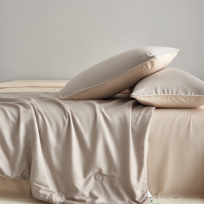 91家纺网 家纺一手货源 找家纺 梵克保罗 2025新款竹纤维莱塞尔夏被四件套 流金灰--兰玉