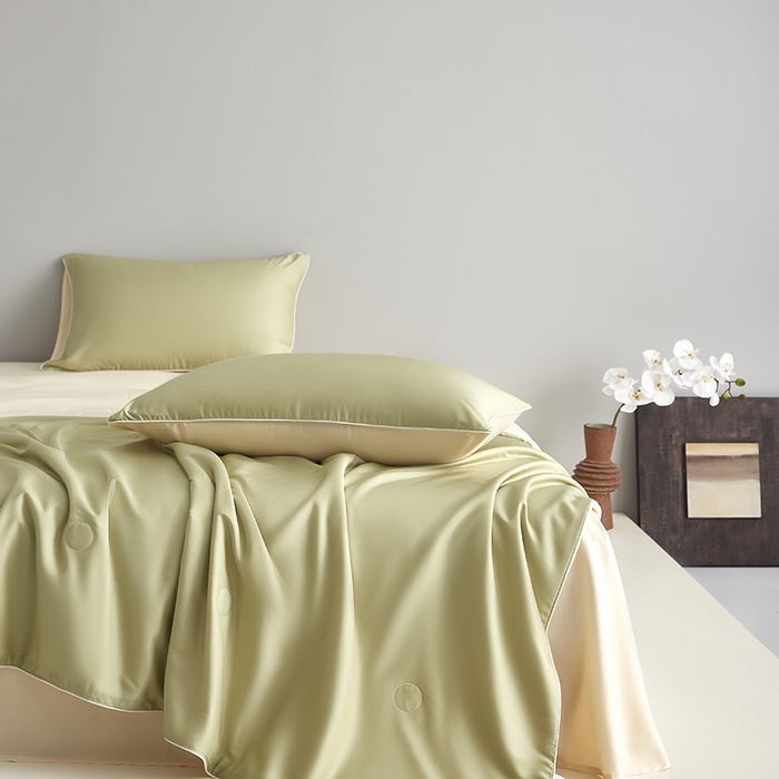 91家纺网 家纺一手货源 找家纺 梵克保罗 2025新款竹纤维莱塞尔夏被四件套 荷叶绿--泡芙