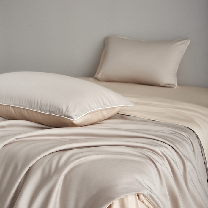 91家纺网 家纺一手货源 找家纺 梵克保罗 2025新款竹纤维莱塞尔夏被四件套 流金灰--兰玉