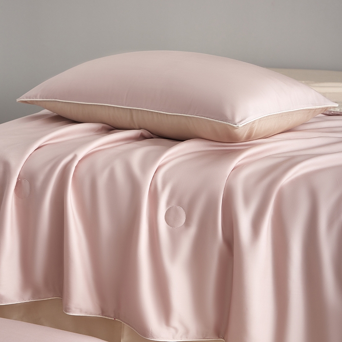 91家纺网 家纺一手货源 找家纺 梵克保罗 2025新款竹纤维莱塞尔夏被四件套 芋泥灰粉--兰玉