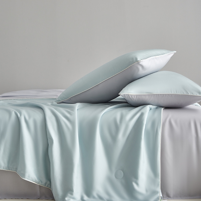 91家纺网 家纺一手货源 找家纺 梵克保罗 2025新款竹纤维莱塞尔夏被四件套 海山蓝--西冷灰