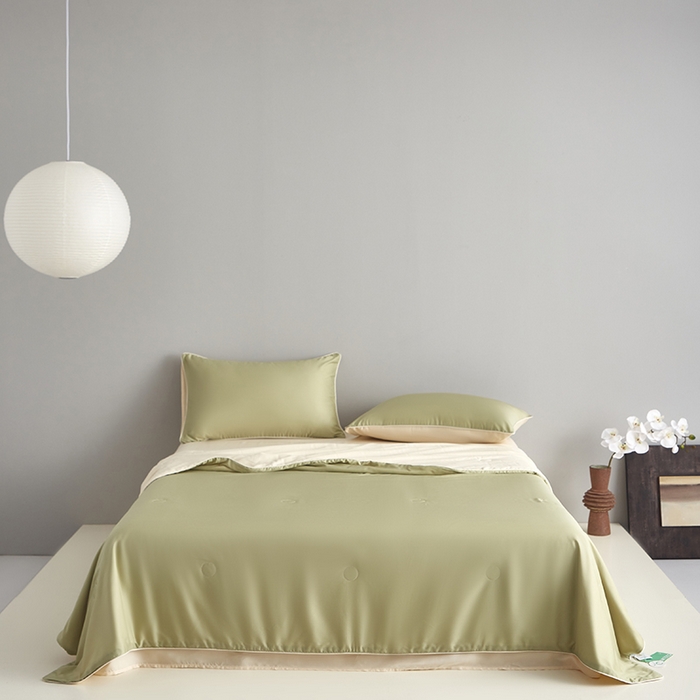 91家纺网 家纺一手货源 找家纺 梵克保罗 2025新款竹纤维莱塞尔夏被四件套 荷叶绿--泡芙