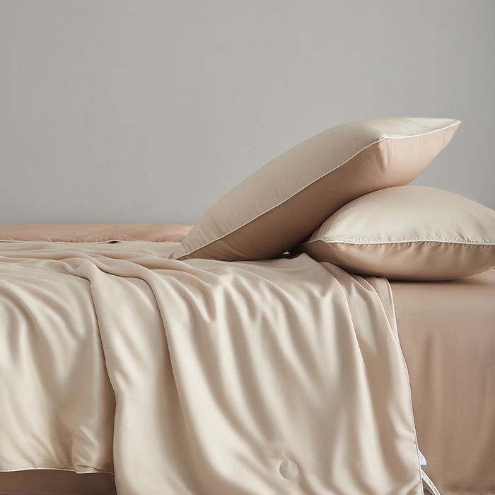 91家纺网 家纺一手货源 找家纺 梵克保罗 2025新款竹纤维莱塞尔夏被四件套 泡芙--秋风棕