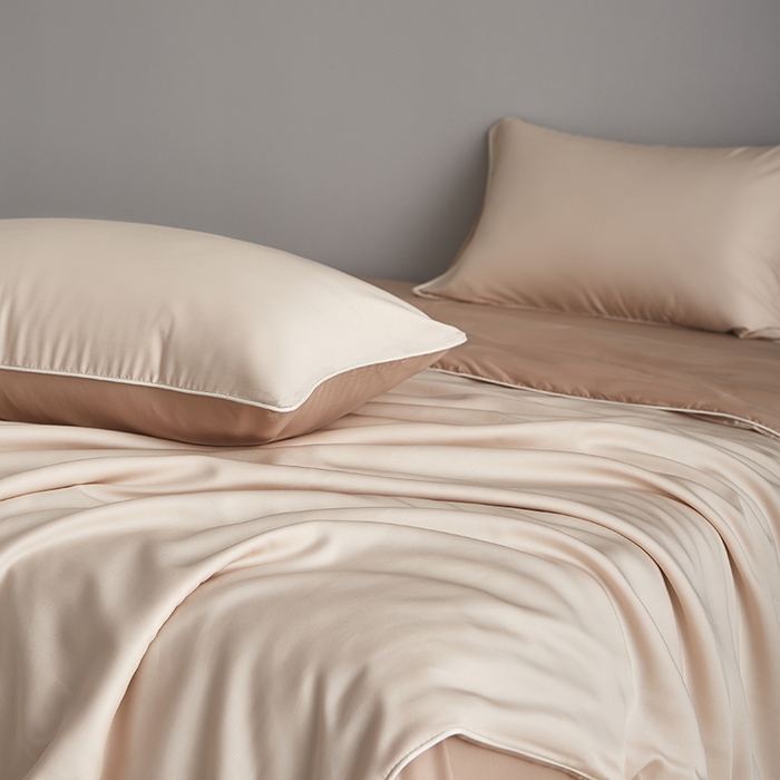 91家纺网 家纺一手货源 找家纺 梵克保罗 2025新款竹纤维莱塞尔夏被四件套 泡芙--秋风棕