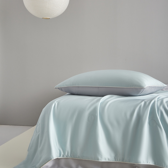 91家纺网 家纺一手货源 找家纺 梵克保罗 2025新款竹纤维莱塞尔夏被四件套 海山蓝--西冷灰