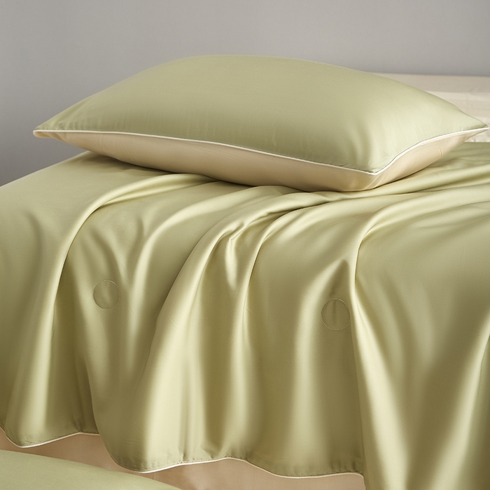 91家纺网 家纺一手货源 找家纺 梵克保罗 2025新款竹纤维莱塞尔夏被四件套 荷叶绿--泡芙