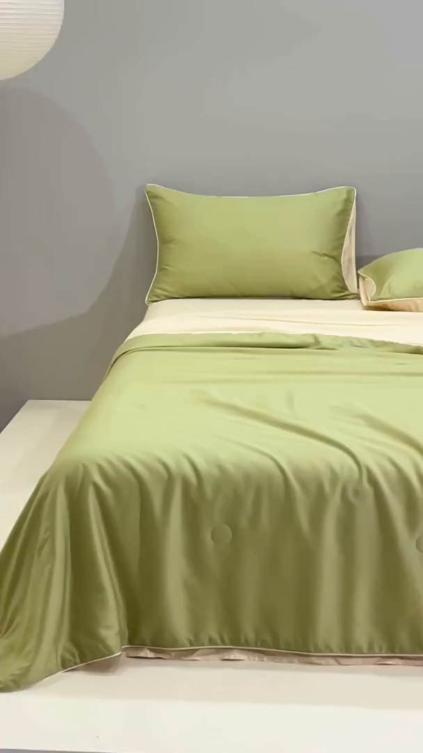 91家纺网 家纺一手货源 找家纺 梵克保罗 2025新款竹纤维莱塞尔夏被四件套 荷叶绿--泡芙