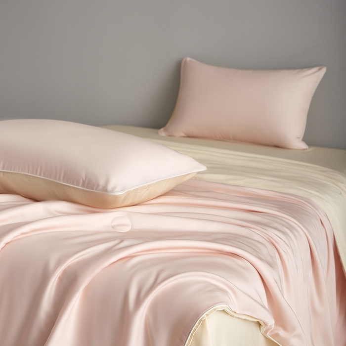 91家纺网 家纺一手货源 找家纺 梵克保罗 2025新款竹纤维莱塞尔夏被四件套 嫩粉--泡芙