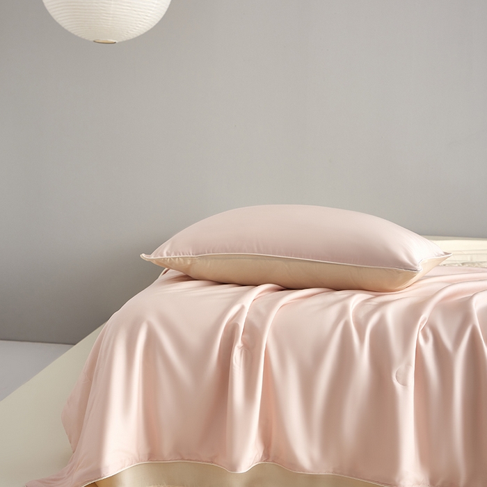 91家纺网 家纺一手货源 找家纺 梵克保罗 2025新款竹纤维莱塞尔夏被四件套 嫩粉--泡芙