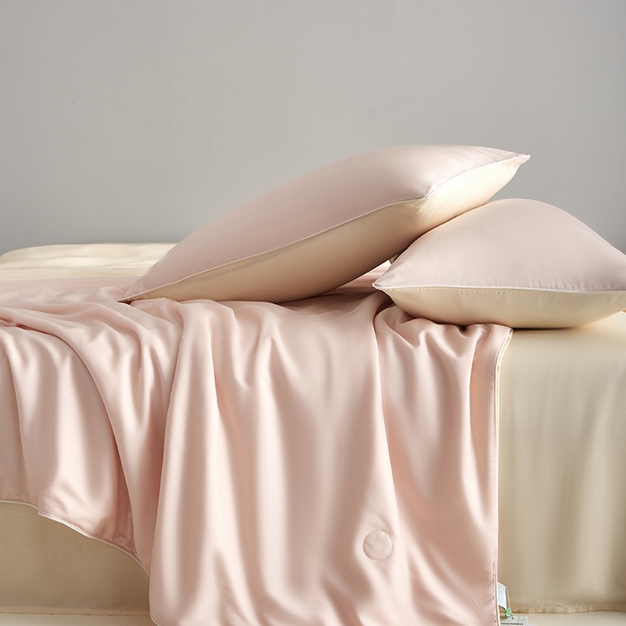 91家纺网 家纺一手货源 找家纺 梵克保罗 2025新款竹纤维莱塞尔夏被四件套 嫩粉--泡芙