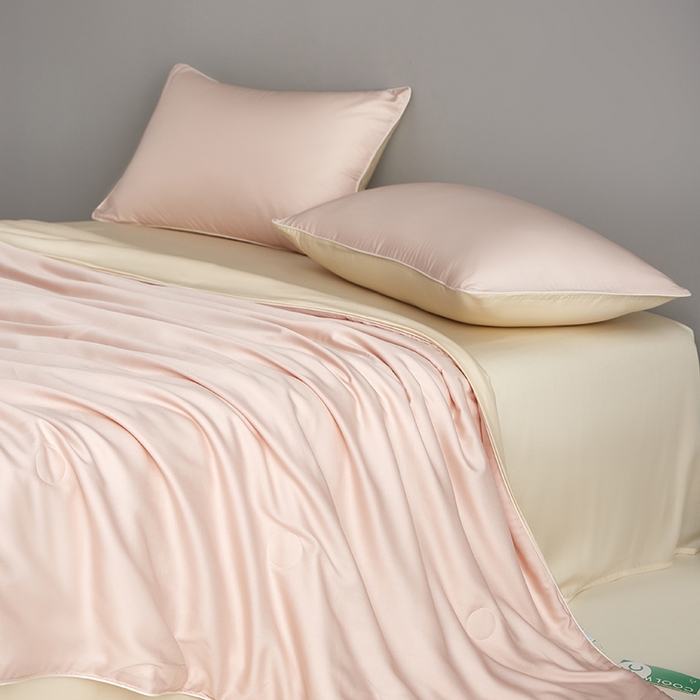 91家纺网 家纺一手货源 找家纺 梵克保罗 2025新款竹纤维莱塞尔夏被四件套 嫩粉--泡芙