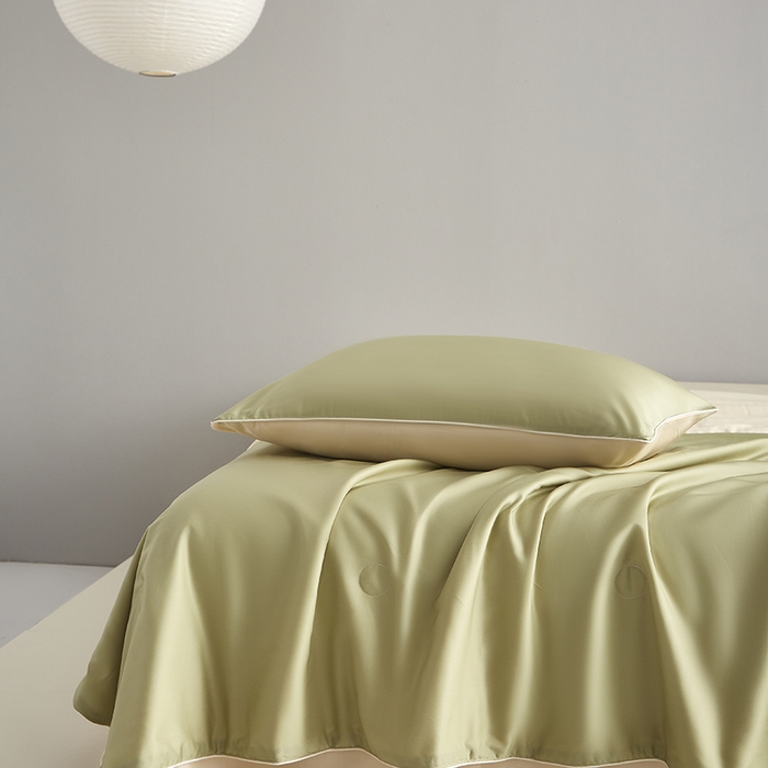 91家纺网 家纺一手货源 找家纺 梵克保罗 2025新款竹纤维莱塞尔夏被四件套 荷叶绿--泡芙