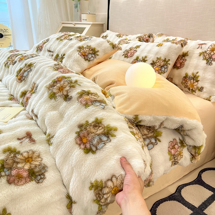 91家纺网 家纺一手货源 找家纺 （总）摩妮卡 2025新款A类大泡泡印花兔毛牛奶绒四件套