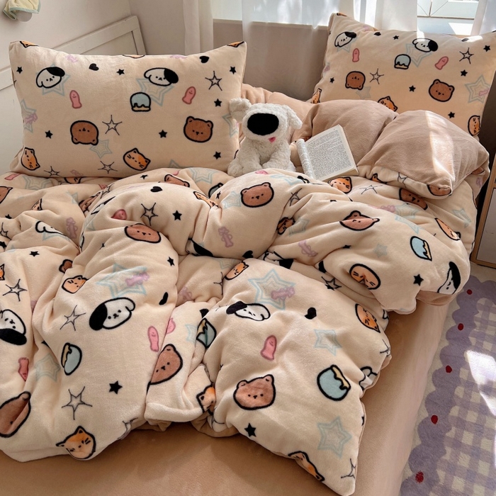 红嘴企鹅 2025新款精致印花牛奶绒四件套 牛奶绒-星星乐园