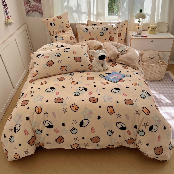 91家纺网 家纺一手货源 找家纺 红嘴企鹅 2025新款精致印花牛奶绒四件套 牛奶绒-星星乐园