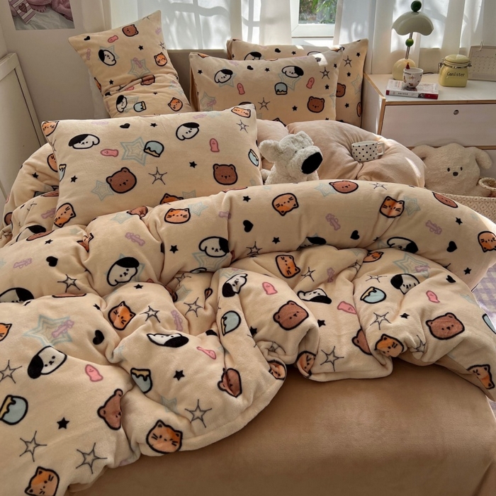 91家纺网 家纺一手货源 找家纺 红嘴企鹅 2025新款精致印花牛奶绒四件套 牛奶绒-星星乐园