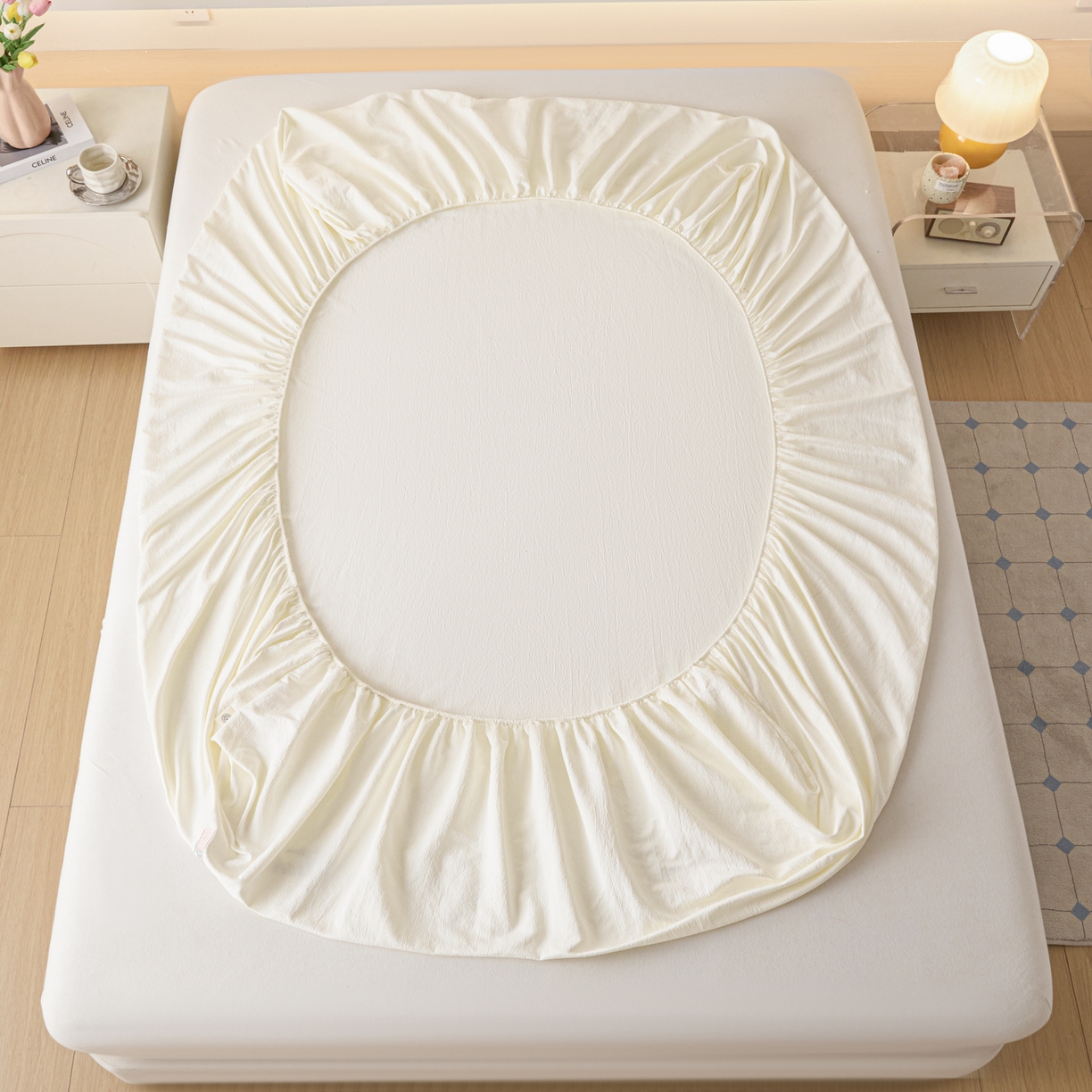 91家纺网 家纺一手货源 找家纺 鑫钰 2025新款A类云麻绣花抗菌透气床笠-芙洛拉 芙洛拉-皓月白