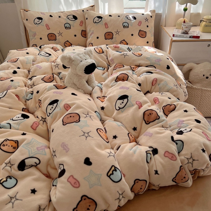 91家纺网 家纺一手货源 找家纺 红嘴企鹅 2025新款精致印花牛奶绒四件套 牛奶绒-星星乐园