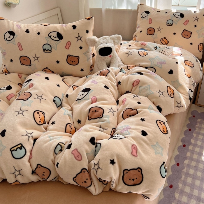 91家纺网 家纺一手货源 找家纺 红嘴企鹅 2025新款精致印花牛奶绒四件套 牛奶绒-星星乐园