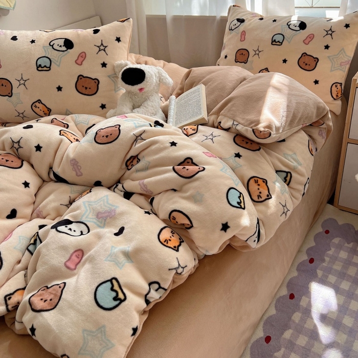 91家纺网 家纺一手货源 找家纺 红嘴企鹅 2025新款精致印花牛奶绒四件套 牛奶绒-星星乐园