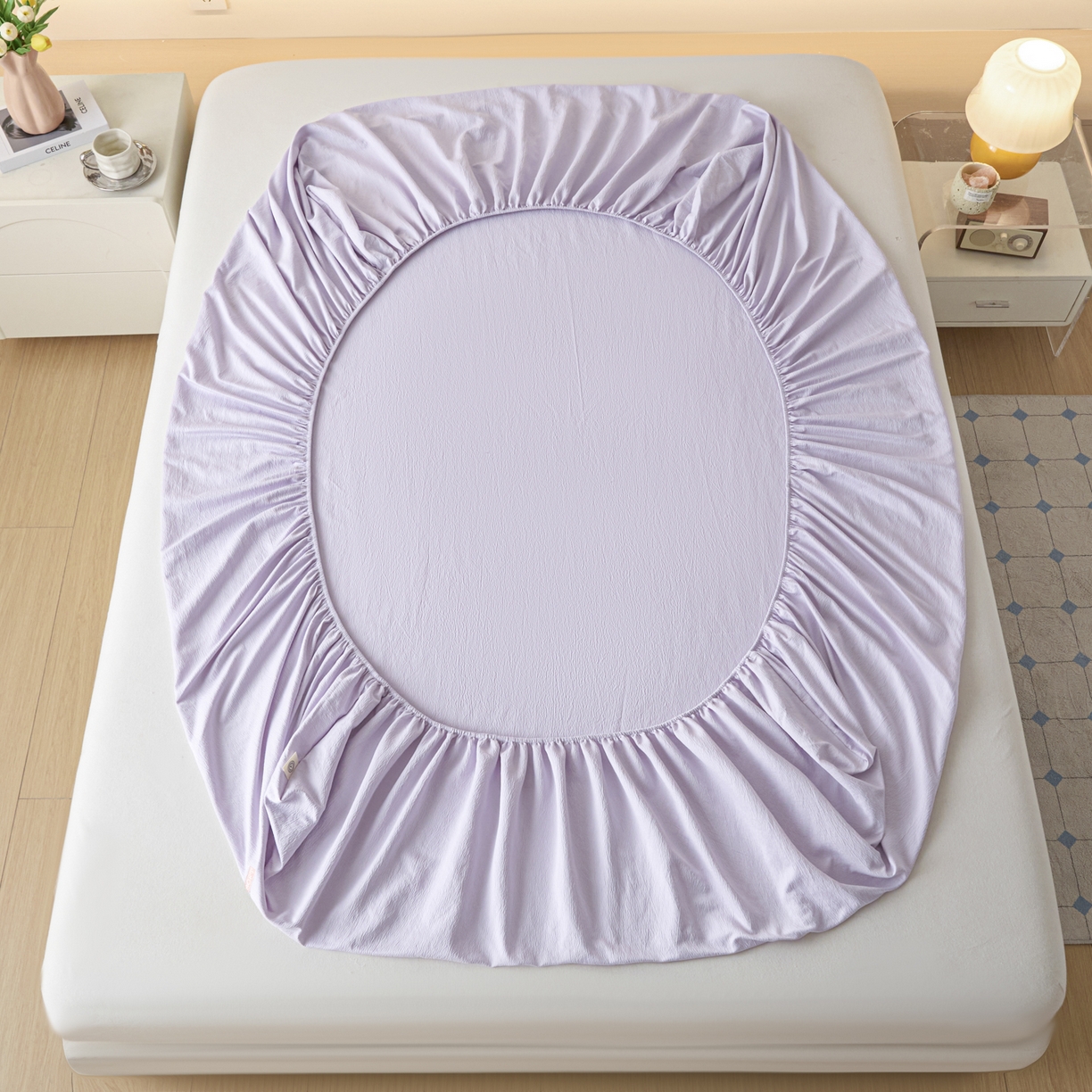 91家纺网 家纺一手货源 找家纺 鑫钰 2025新款A类云麻绣花抗菌透气床笠-芙洛拉 芙洛拉-梦幻紫