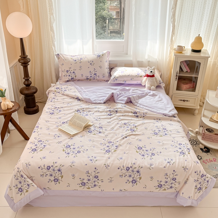 91家纺网 家纺一手货源 找家纺 梵克保罗 2025新款水洗棉超声波压花夏被被子被芯 紫玉