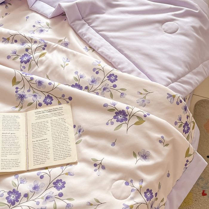 91家纺网 家纺一手货源 找家纺 梵克保罗 2025新款水洗棉超声波压花夏被被子被芯 紫玉