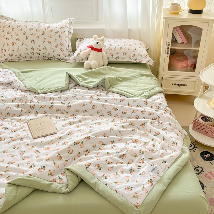 91家纺网 家纺一手货源 找家纺 梵克保罗 2025新款水洗棉超声波压花夏被被子被芯 花月