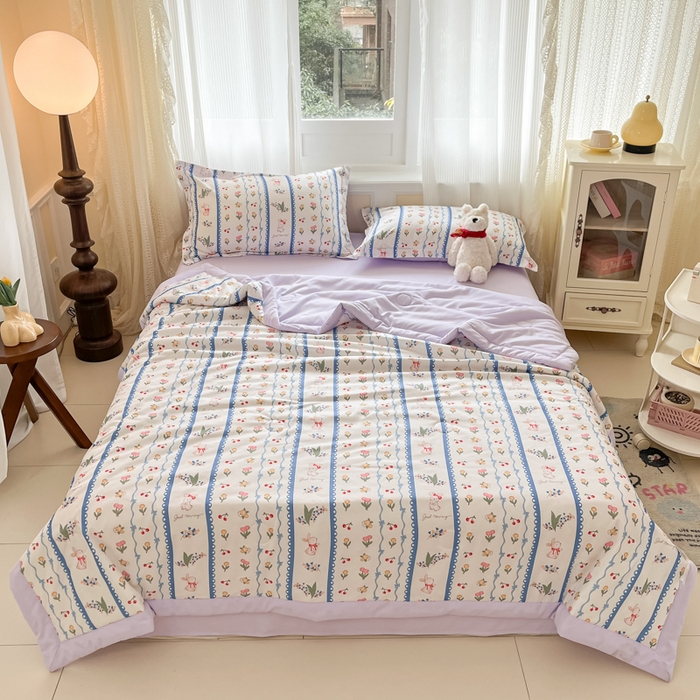 91家纺网 家纺一手货源 找家纺 梵克保罗 2025新款水洗棉超声波压花夏被被子被芯 甜心花园