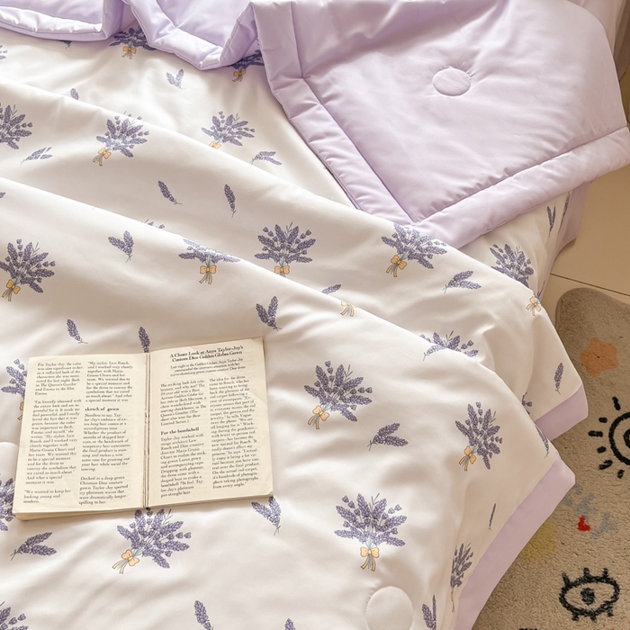 91家纺网 家纺一手货源 找家纺 梵克保罗 2025新款水洗棉超声波压花夏被被子被芯 薰衣草紫