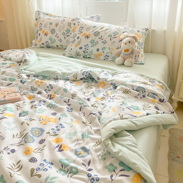 91家纺网 家纺一手货源 找家纺 梵克保罗 2025新款水洗棉超声波压花夏被被子被芯 陌上花开