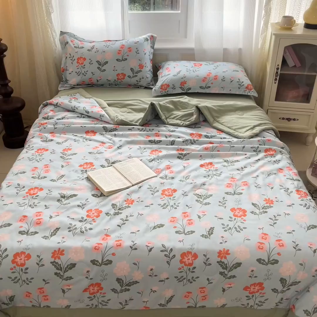 91家纺网 家纺一手货源 找家纺 梵克保罗 2025新款水洗棉超声波压花夏被被子被芯 花园秘密