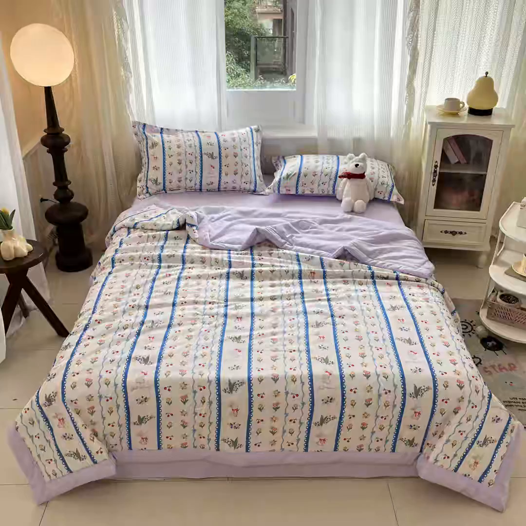 91家纺网 家纺一手货源 找家纺 梵克保罗 2025新款水洗棉超声波压花夏被被子被芯 甜心花园
