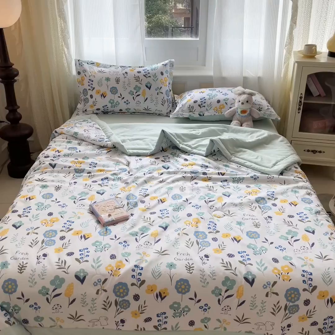 91家纺网 家纺一手货源 找家纺 梵克保罗 2025新款水洗棉超声波压花夏被被子被芯 陌上花开